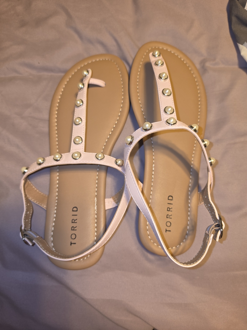 Torrid Light Pink Pearl-Stud T-Strap Sandals